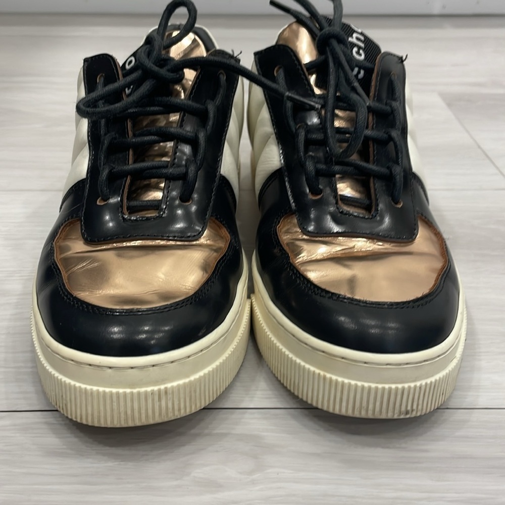 Proenza Schouler Black, Cream & Rose Gold Metallic Sneakers Size 36 - Picture 3 of 16